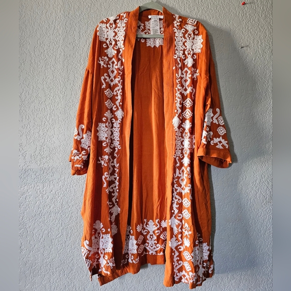 Chico's Other - Chico's Burnt Orange Kimono with White Embroidery